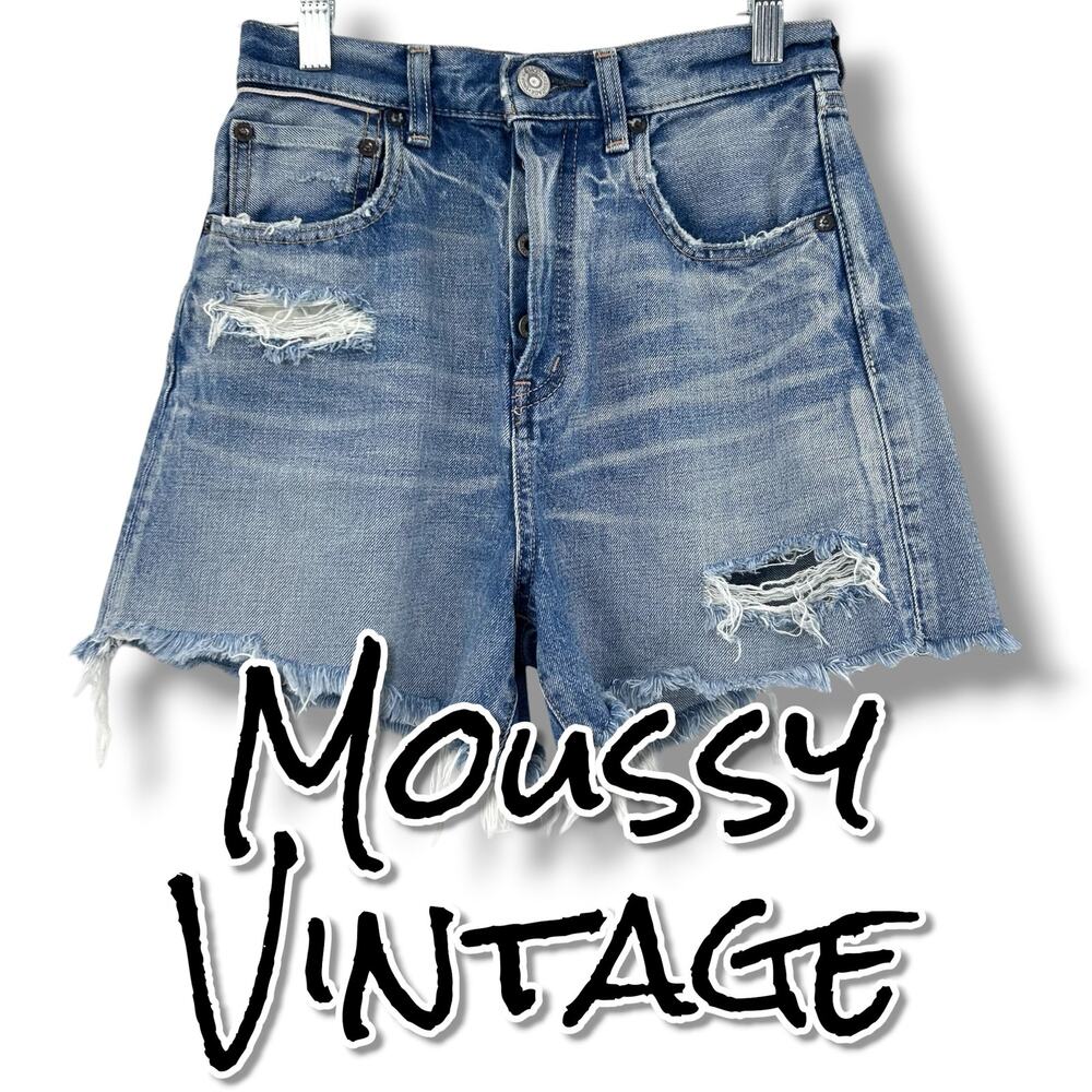 MOUSSY Vintage Pelion Distressed Cutoff Denim Shorts Blue Size 25 Japan Indie